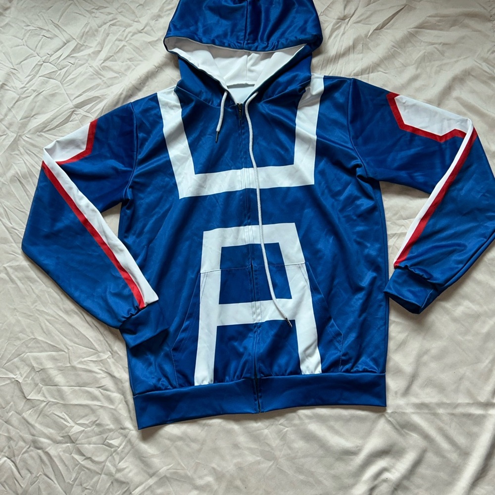 My Hero Academia Men's Blue and White Hooded Jacket
